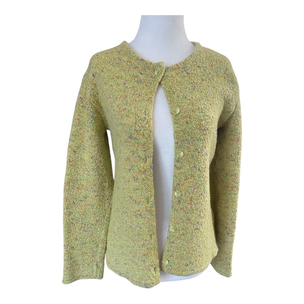 Russ Berens Malibu USA Vintage Bouclé Knit Cardigan Sweater Green Speckled SZ L